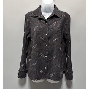 Vintage La Cabana Brown Paisley Long Sleeve Button Up Shirt Women Size: M